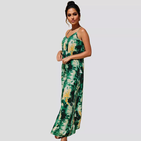 Damen Elegant langes Kleid mit Spaghettiträgern EB