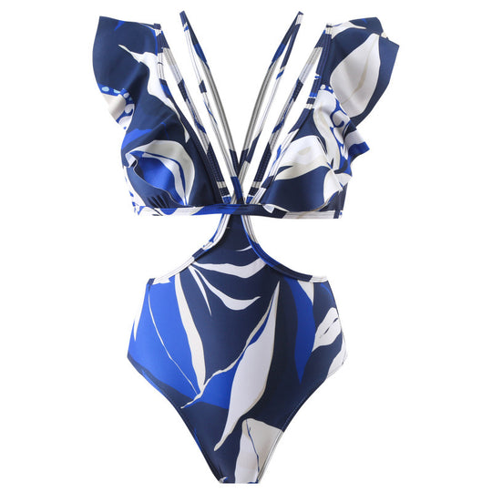 Damen Badeanzug mit elegantem Wickeldesign und voluminösen Rüschendetails EB