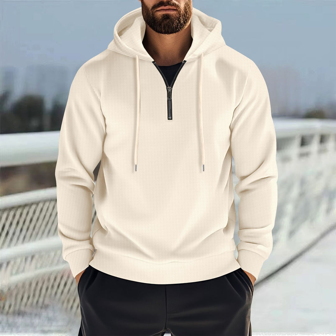Herren Sportlicher Kapuzenpullover mit kurzem Reißverschluss und atmungsaktiven Einsätzen EB