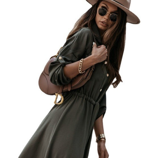 Damen Midi-Kleid mit hochwertigem Strukturdesign und eleganten Knopfdetails EB