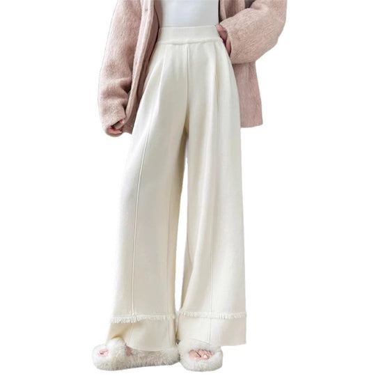 Damen Elegante, weit geschnittene Hose mit Fransen EB