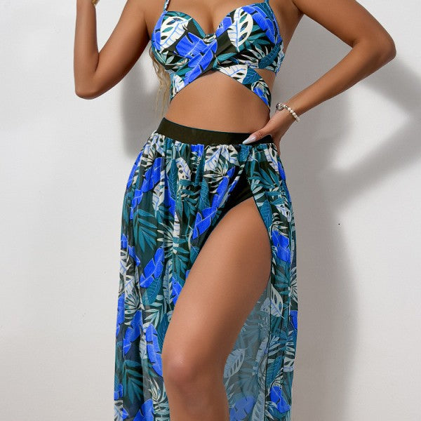 Damen Zweiteiler Bademode mit hohem Beinausschnitt und floralem Design EB