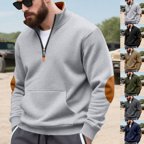 Herren sportlicher Pullover mit halbem Reißverschluss und praktischem Kängurutasche EB