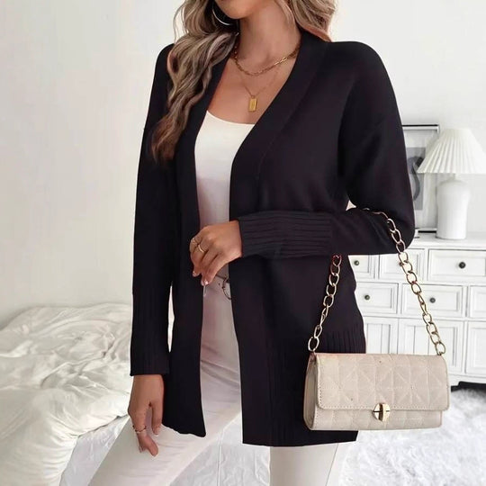 Damen Langer Strickcardigan mit feinen Rippdetails und lässigem Schnitt EB