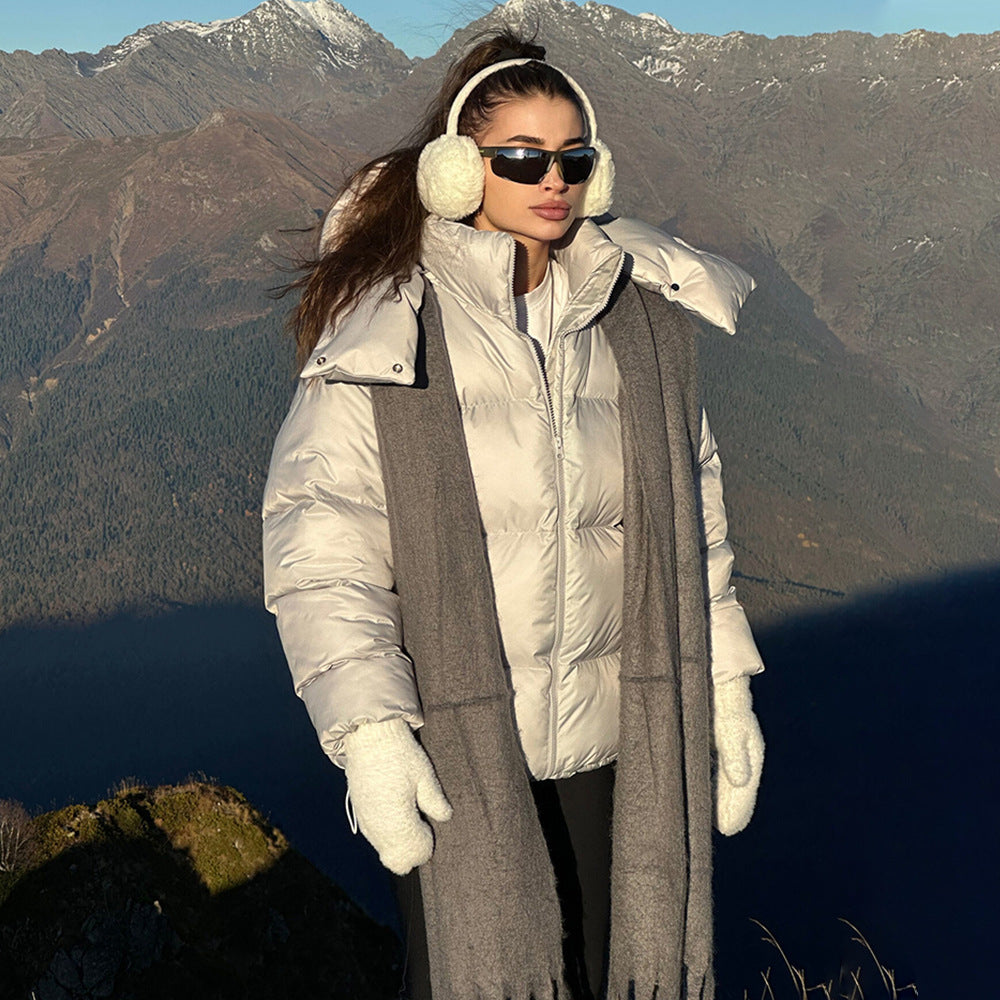 Damen Modische Steppjacke mit hochschließendem Kragen und voluminösen Ärmeln EB
