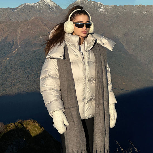 Damen Modische Steppjacke mit hochschließendem Kragen und voluminösen Ärmeln EB