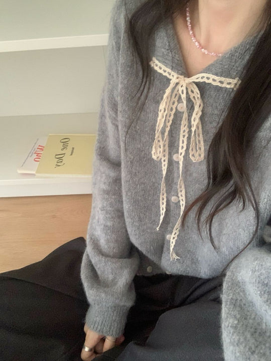 Damen lässiger Strickcardigan mit Kordelzug und feiner Struktur EB
