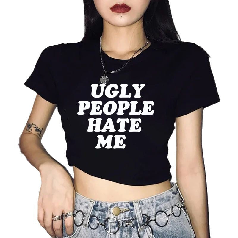 Damen Crop-T-Shirt mit individuellem Motorradmotiv und elegantem Schriftzug EB