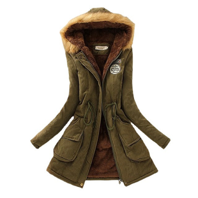 Damen Winterparka mit kuscheligem Teddyfutter, tailliertem Kordelzug und abnehmbarer Kapuze EB