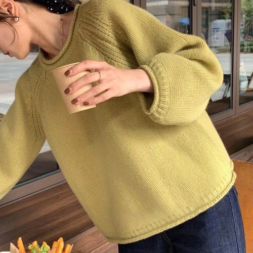 Damen gemütlicher Strickpullover mit lässigem Schnitt und luftigen Ärmeln EB