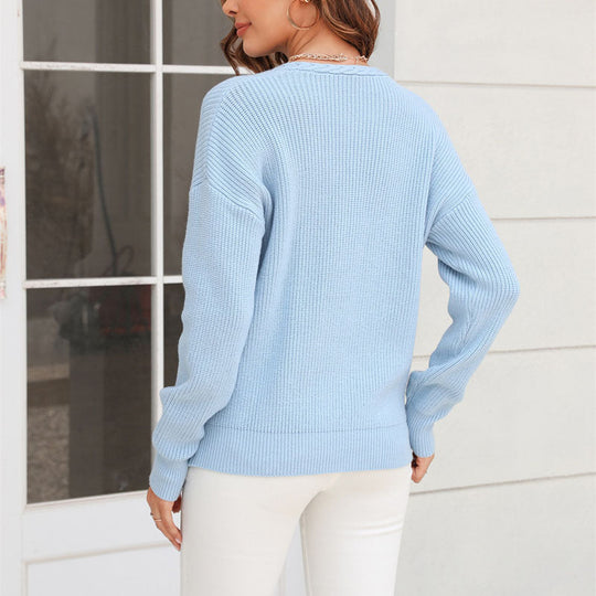 EB | Schlichter Einfarbiger Strickpullover Mit Rundhals