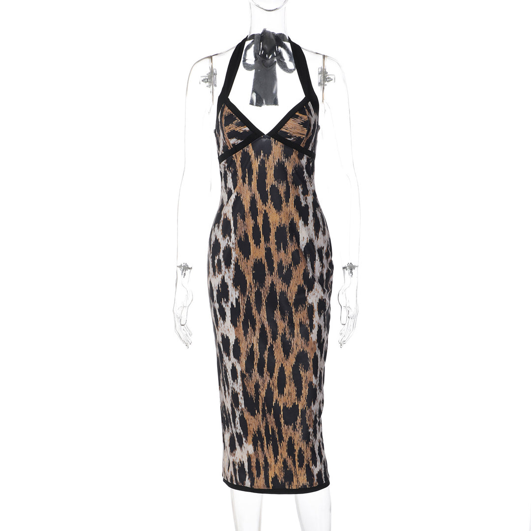 Damen Rockabilly Kleid mit Halterneck-Design und trendigem Animalprint EB