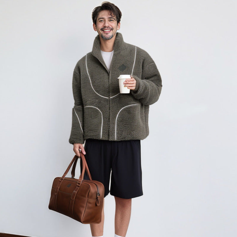 Herren Gemütliche Teddyjacke mit Kontrastnähten EB