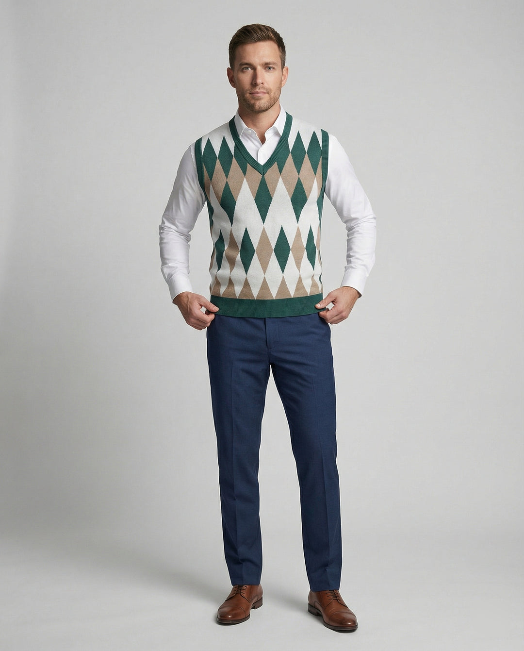 Herren ärmelloser Strickpullover im eleganten Diamantmuster EB