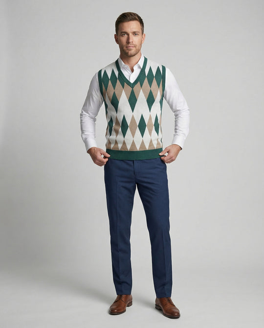 Herren ärmelloser Strickpullover im eleganten Diamantmuster EB