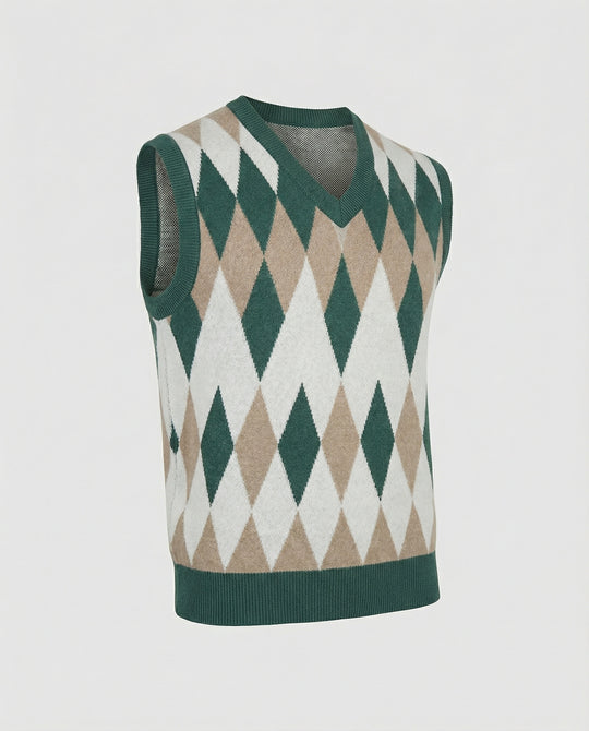 Herren ärmelloser Strickpullover im eleganten Diamantmuster EB