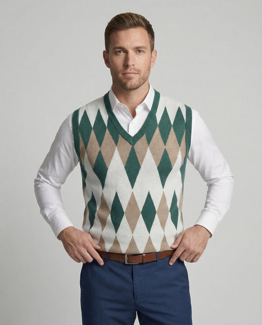 Herren ärmelloser Strickpullover im eleganten Diamantmuster EB
