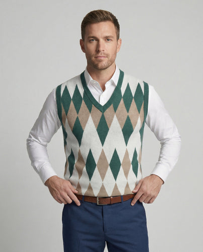 Herren ärmelloser Strickpullover im eleganten Diamantmuster EB