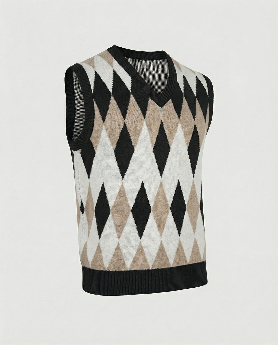 Herren ärmelloser Strickpullover im eleganten Diamantmuster EB