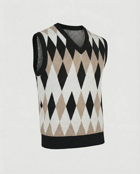 Herren ärmelloser Strickpullover im eleganten Diamantmuster EB