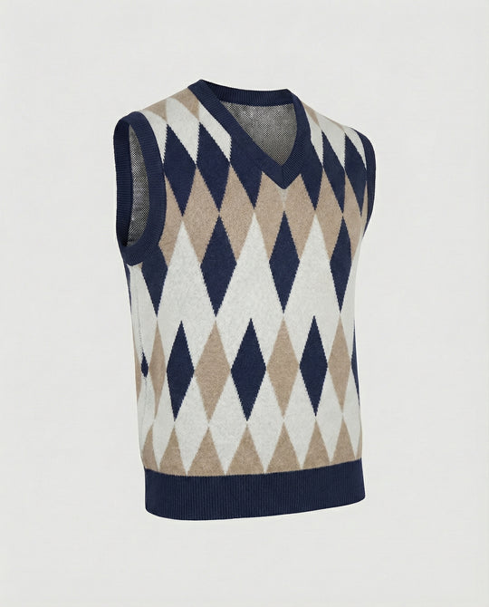 Herren ärmelloser Strickpullover im eleganten Diamantmuster EB