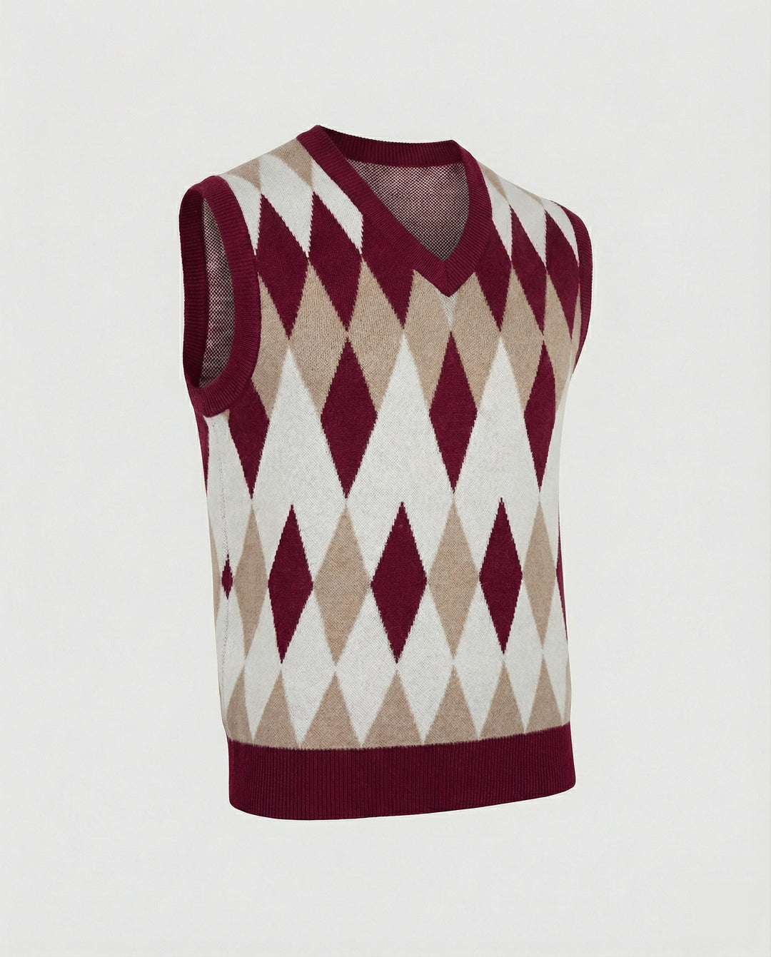 Herren ärmelloser Strickpullover im eleganten Diamantmuster EB