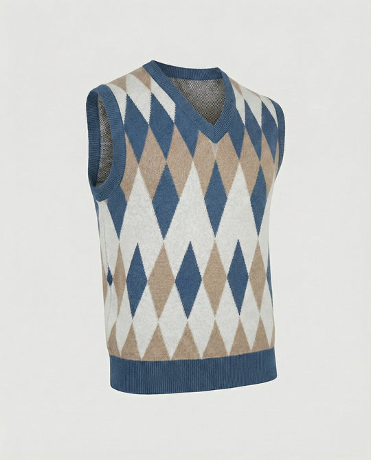 Herren ärmelloser Strickpullover im eleganten Diamantmuster EB
