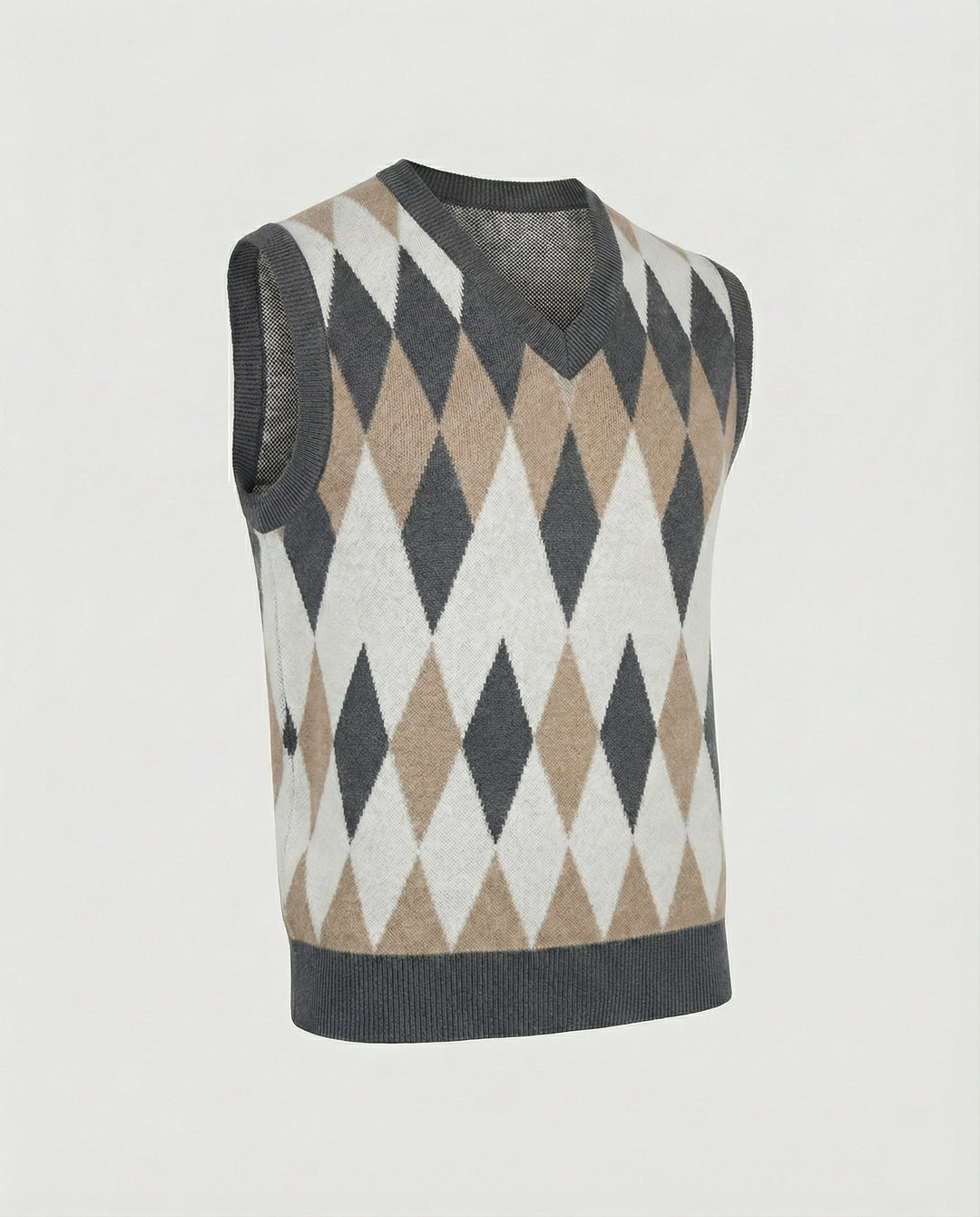 Herren ärmelloser Strickpullover im eleganten Diamantmuster EB