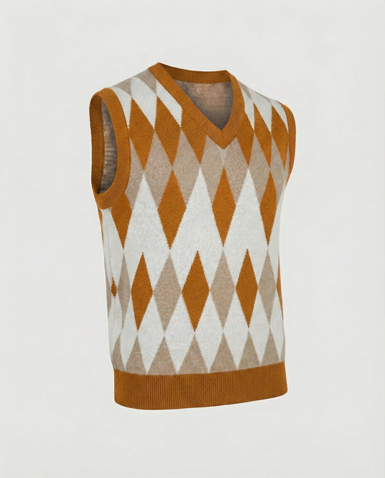 Herren ärmelloser Strickpullover im eleganten Diamantmuster EB