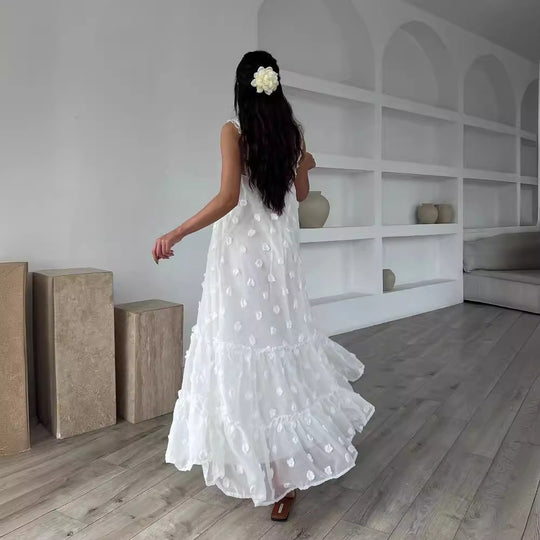 Damen Sommerliches Maxikleid mit floralem Relief und voluminösem Saum EB