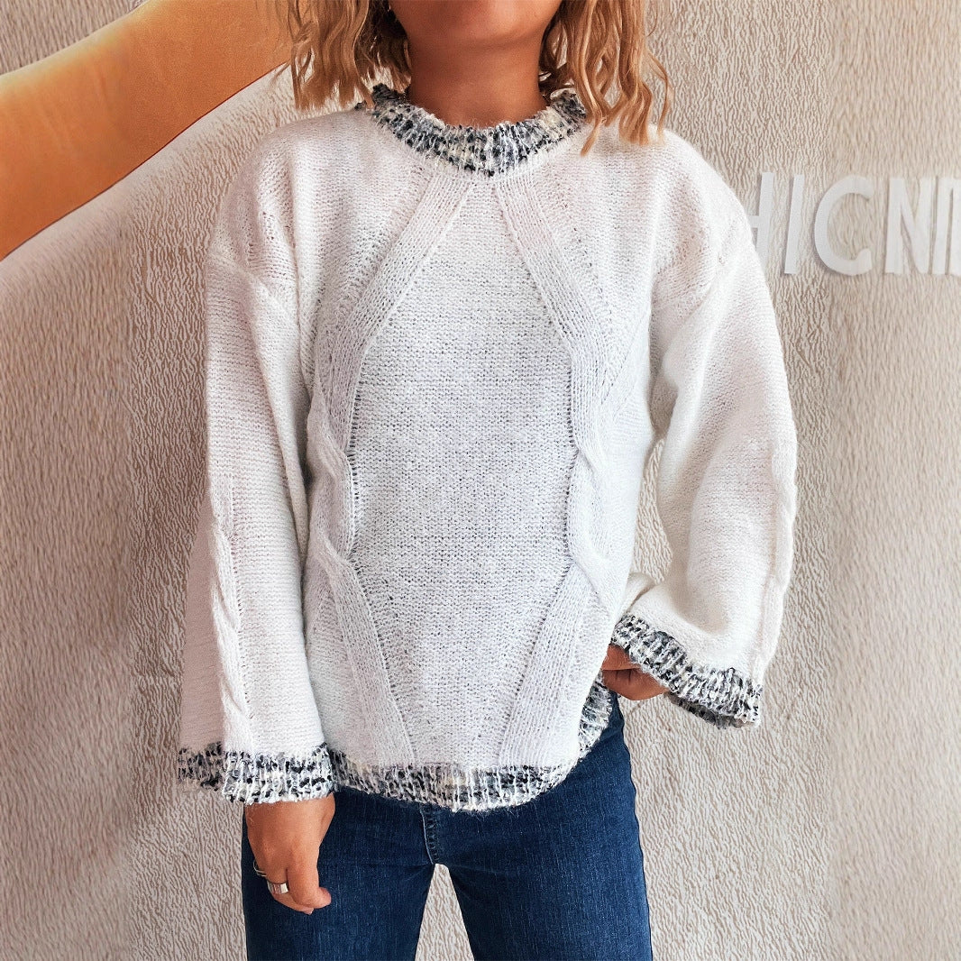 Damen Grobstrickpullover mit strukturiertem Zopfdesign und weitem Schnitt EB