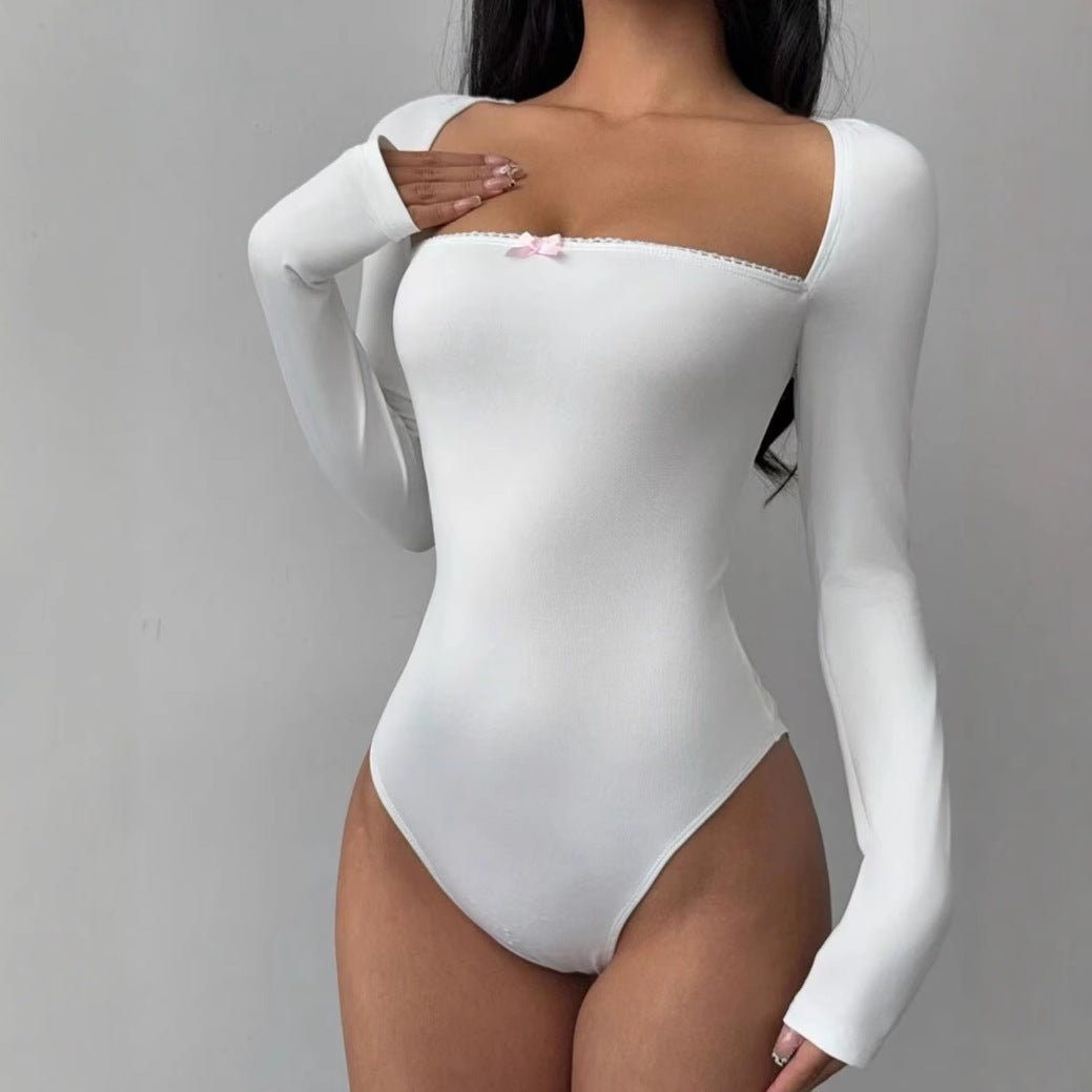 Damen Figurbetontes Langarm-Body mit elegantem Ausschnitt EB