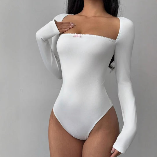 Damen Figurbetontes Langarm-Body mit elegantem Ausschnitt EB