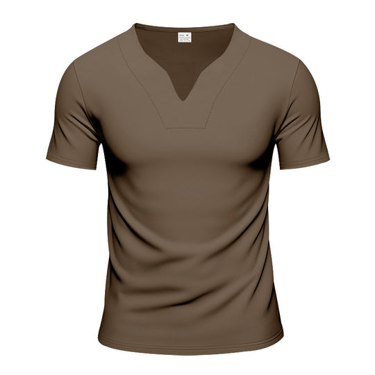 Herren nan schlank geschnittenes Kurzarmshirt mit eingelassener V-Einkerbung und dekorativer Ziernaht EB