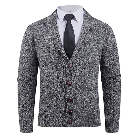 Herren nan Strickcardigan mit Schalkragen, Zopfmuster, aufgesetzten Taschen und Knopfleiste EB