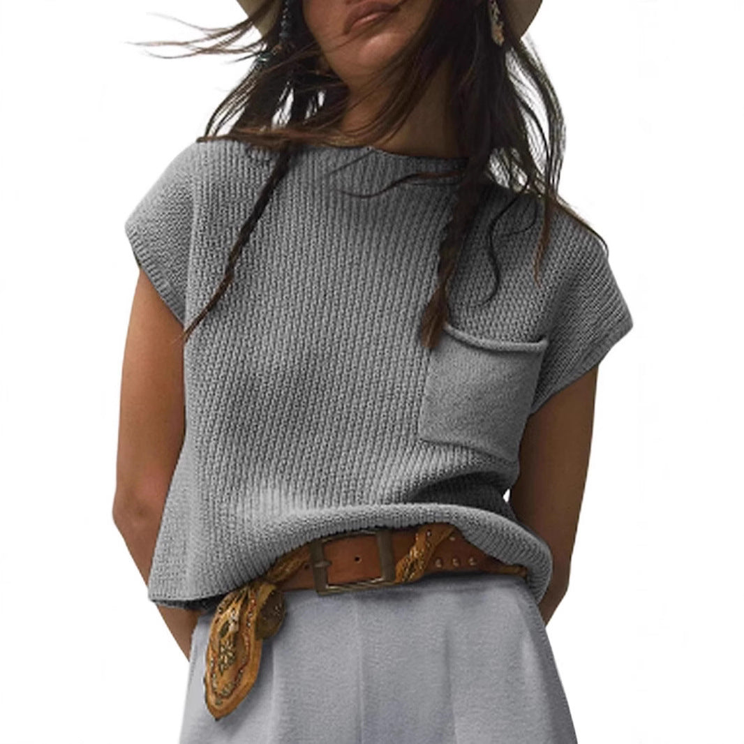Damen lässiger Strickpullover mit strukturierter Oberfläche und Brusttasche EB