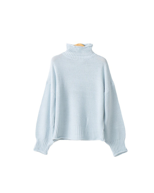 Damen grobstrick Pullover mit Stehkragen und überschnittenen Schultern EB