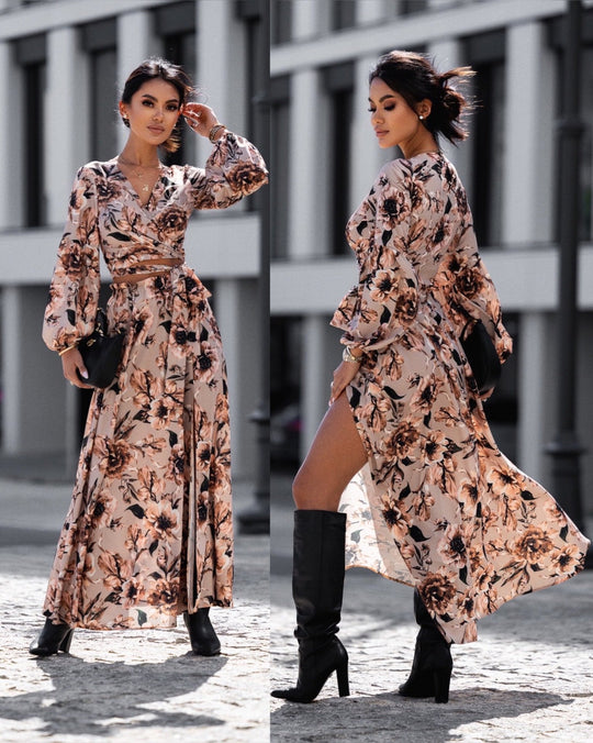 Damen Maxikleid mit Wickeldesign und elegantem floralem Print EB