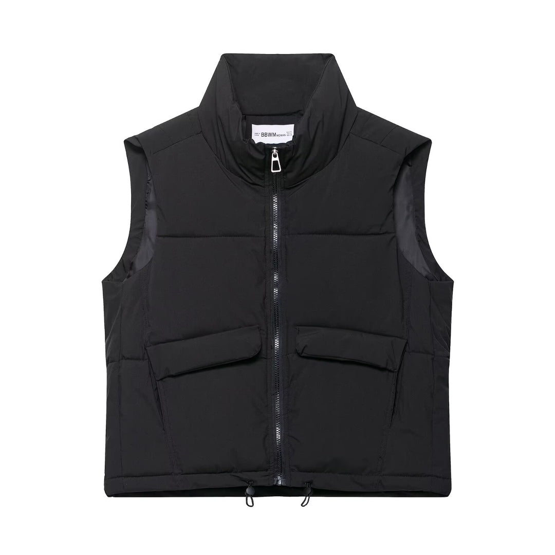 Damen stylische Steppweste mit hochgeschlossenem Kragen und praktischen Taschen EB