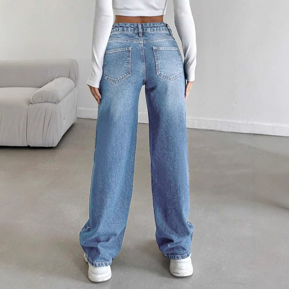 Damen Weite Jeans mit lässigem Schnitt und hohem Bund EB