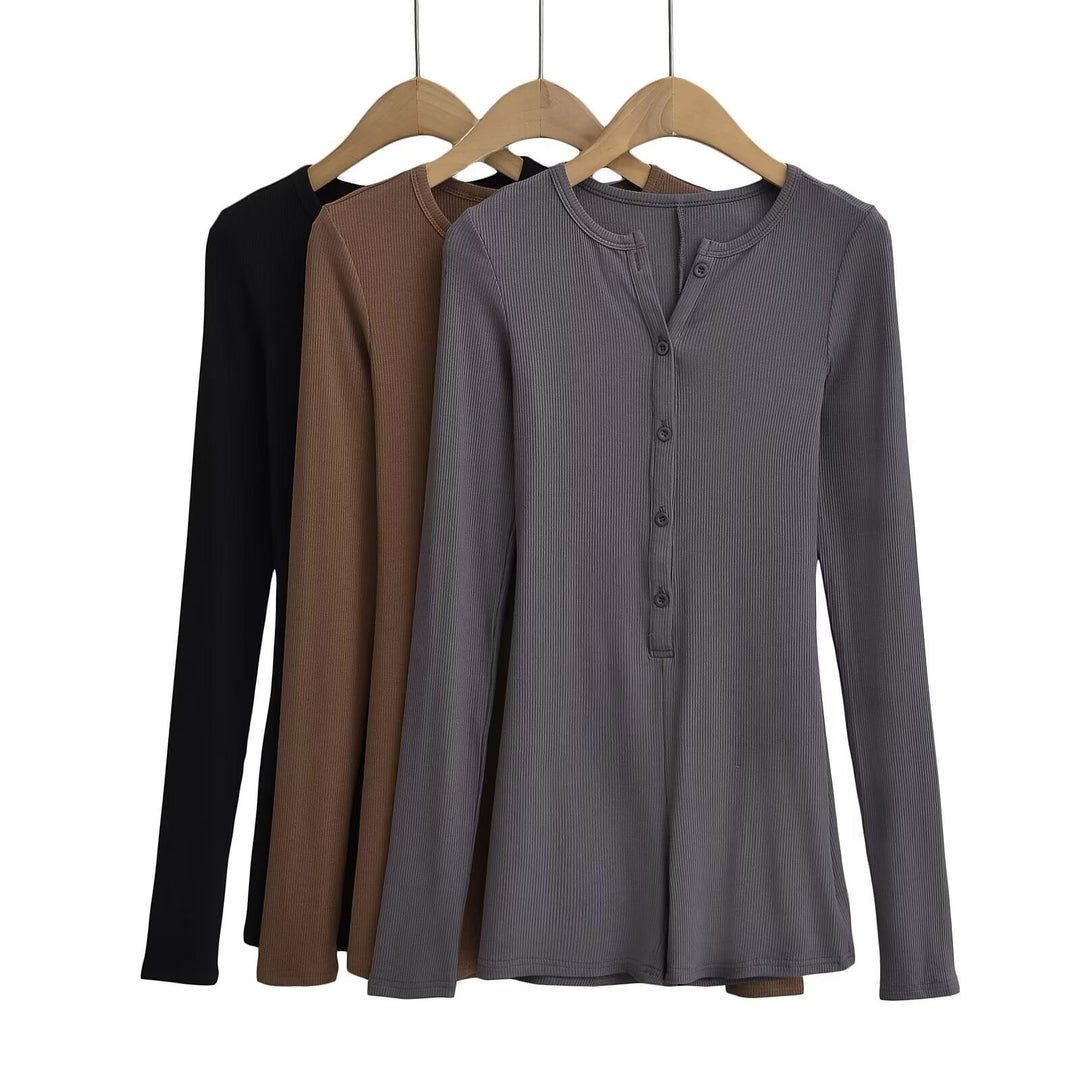 Damen Langarm-Jumpsuit mit Knopfverschluss EB