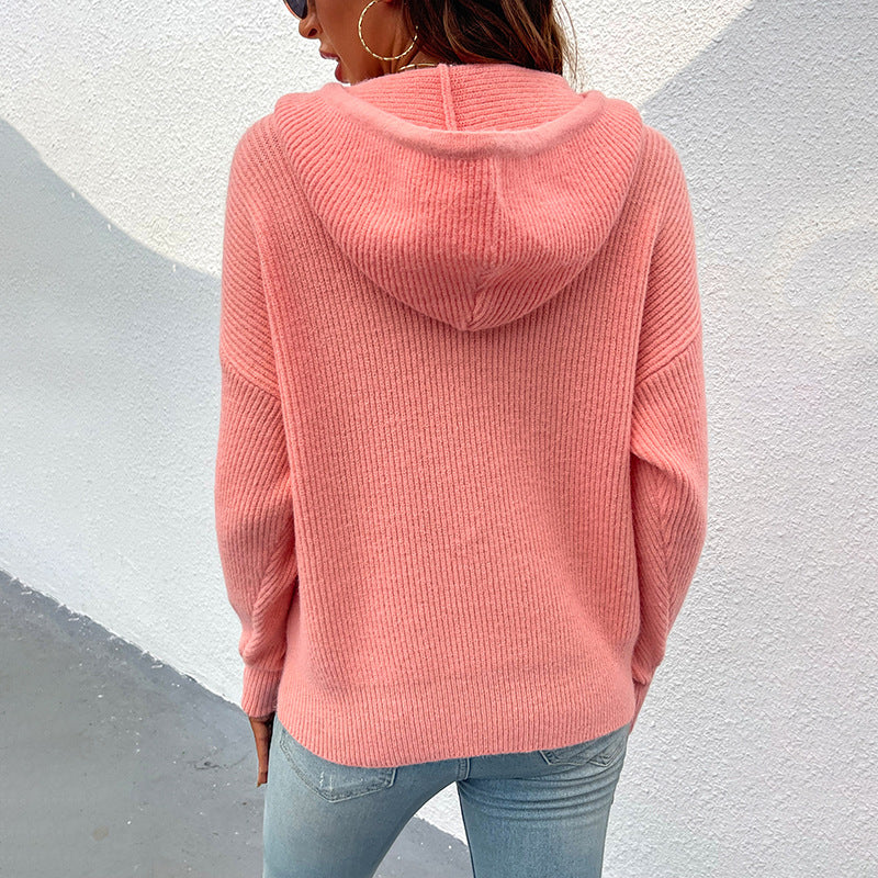 Damen lässiger Kapuzenpullover mit Rippenstruktur EB