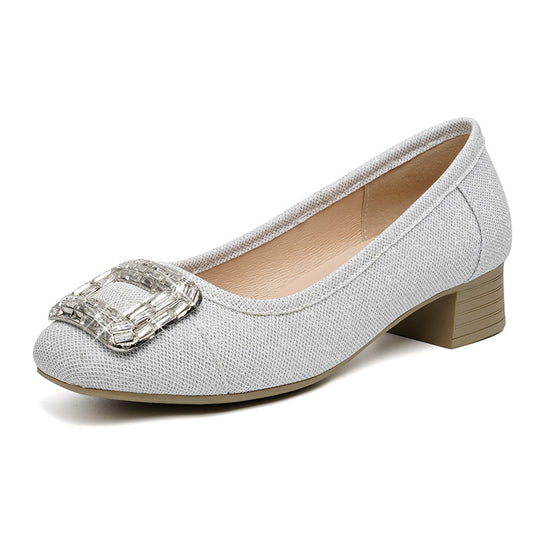 Damen Ballerinas mit tragbarem Blockabsatz und funkelndem Schmuckdetail EB