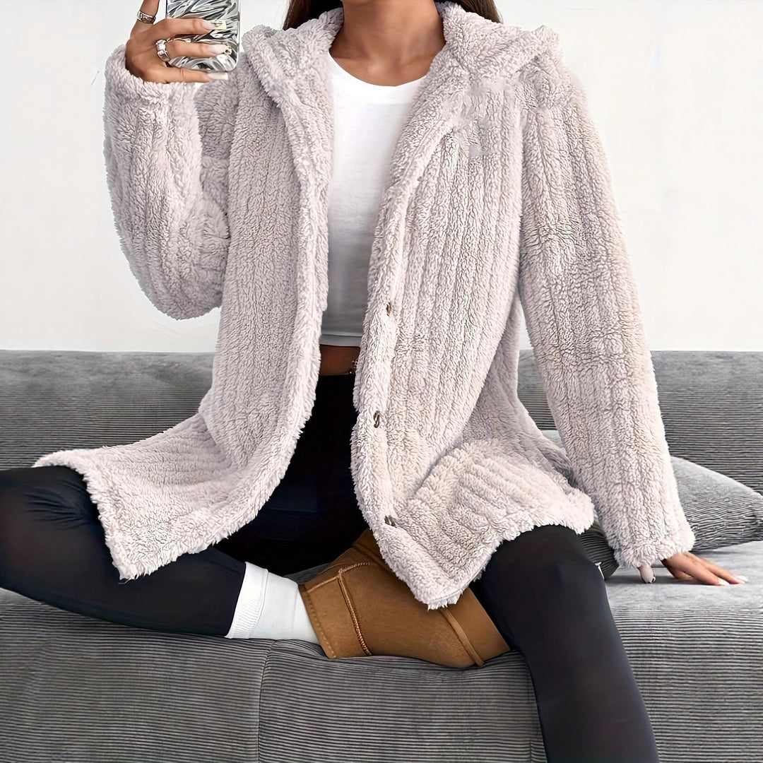 Damen Kuschelige Kapuzenjacke mit Knopfdetails EB
