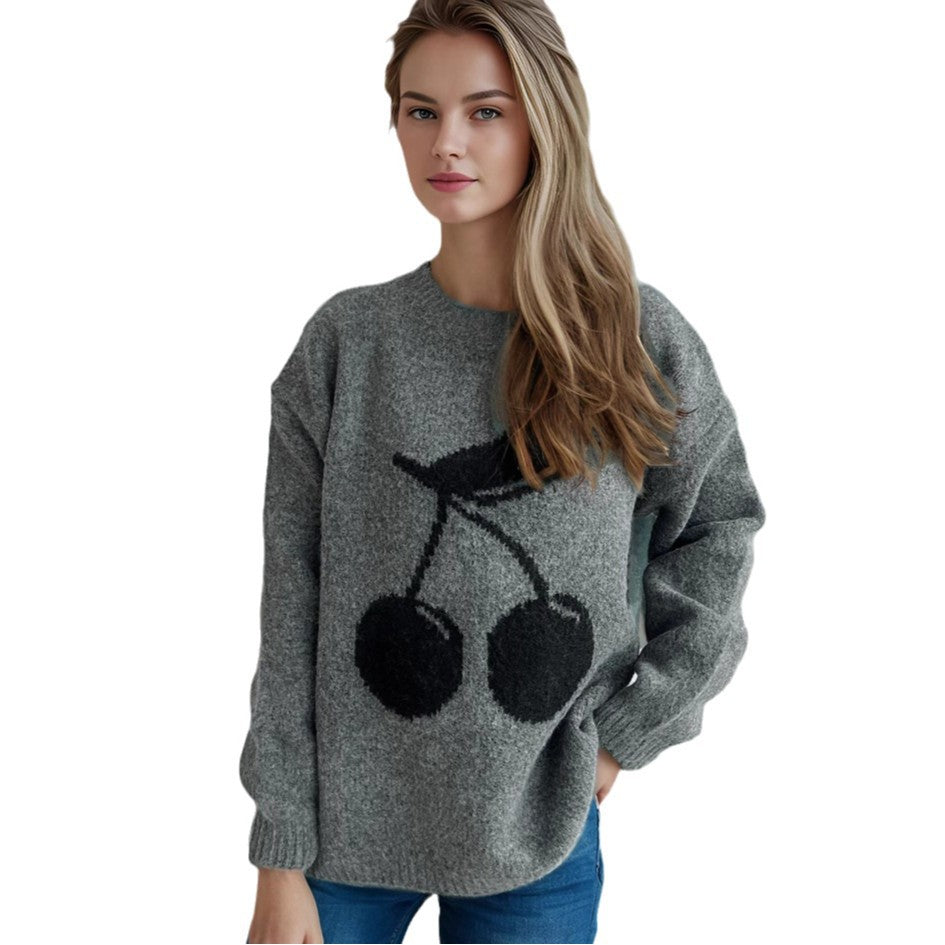 Damen Pullover mit verspieltem Kirschmotiv und weichem Strick EB