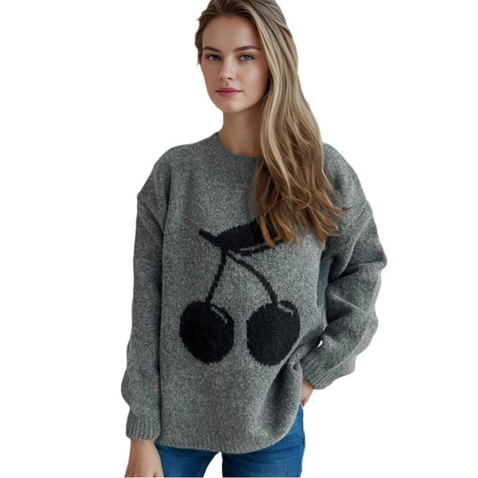 Damen Pullover mit verspieltem Kirschmotiv und weichem Strick EB