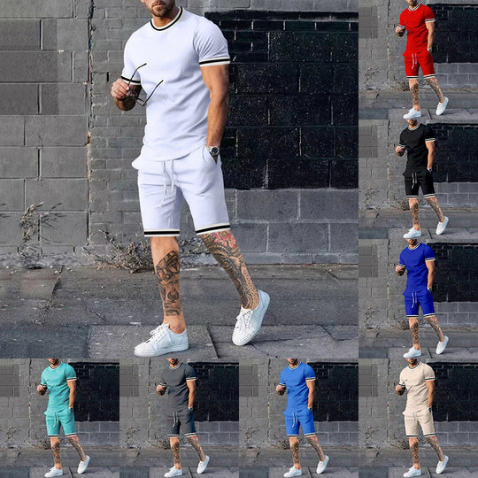 Herren Sportliches Kurzarm-Set mit kontrastierenden Streifen EB