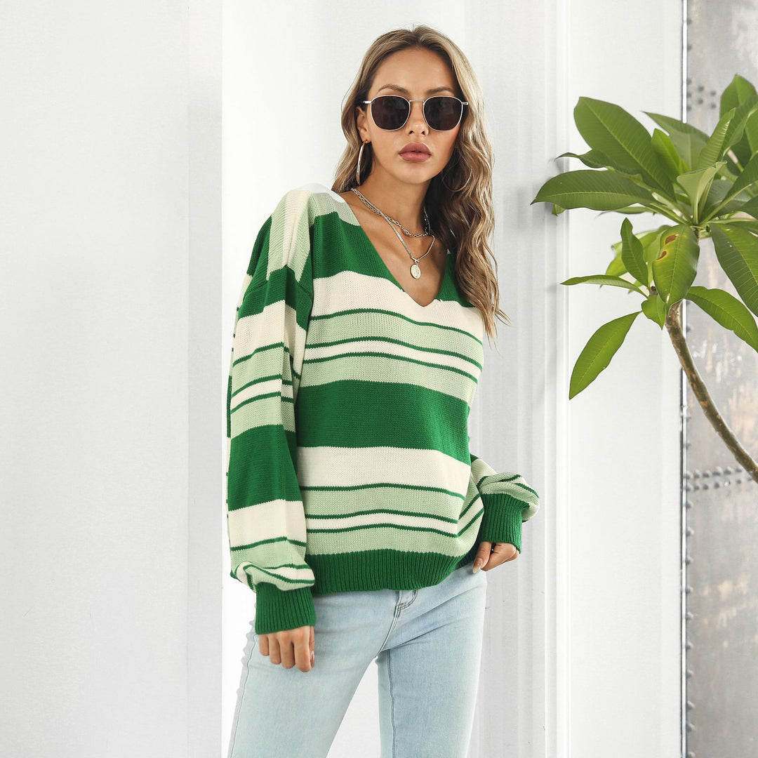 Damen Strickpullover mit modischem Streifenmuster und lässigem Schnitt EB