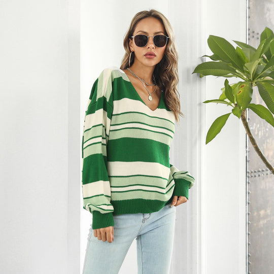 Damen Strickpullover mit modischem Streifenmuster und lässigem Schnitt EB