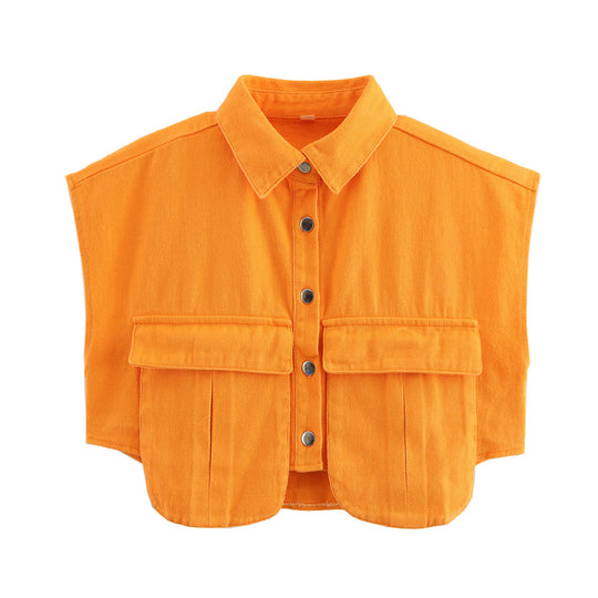 Damen ärmellose Utility-Bluse mit Taschen EB